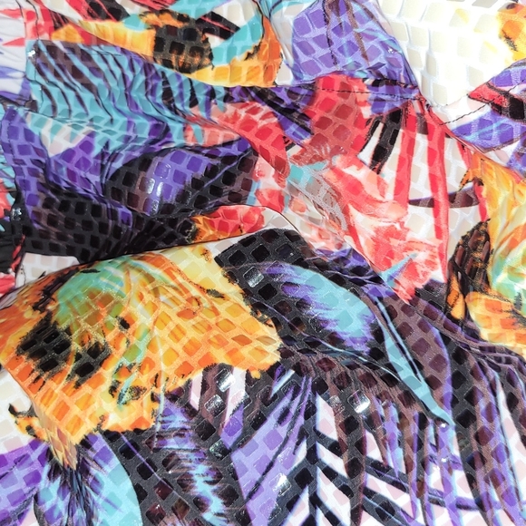 LINEER Jacket XL Multi Color Tropical Print with Shine Rouching Detail - Picture 9 of 9